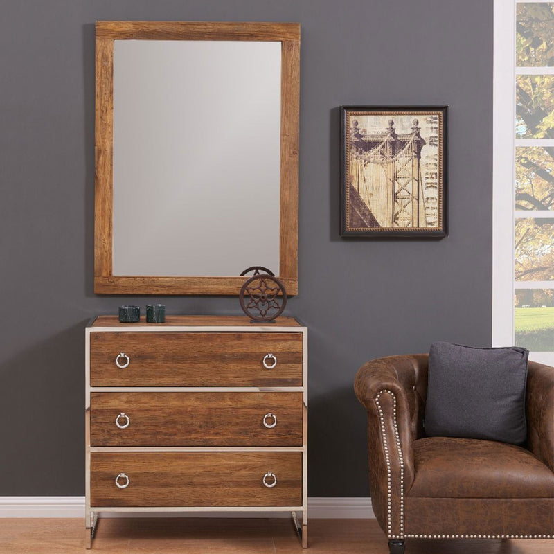 Malmo Rustic Wooden 3 Drawers Chest & Mirror by Lavishway | Wall Mirrors-24864