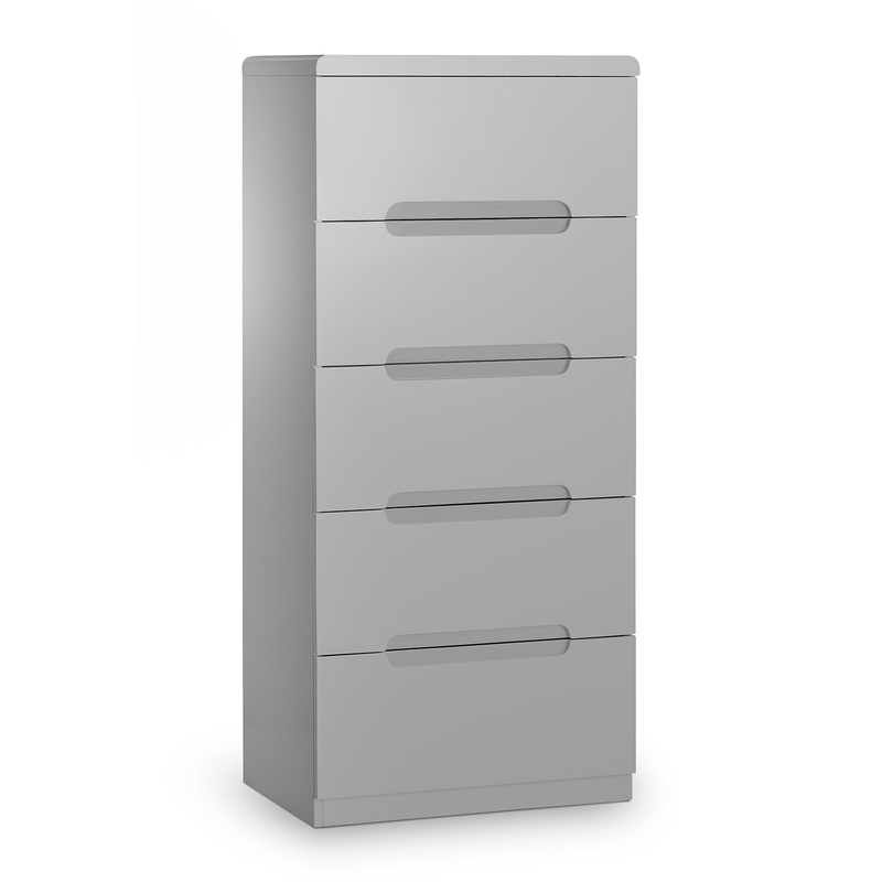 Manhattan Grey Gloss Narrow 5 Drawers Chest by Lavishway | Chest Of Drawers-61780