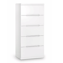 Manhattan White Gloss 5 Drawers Narrow Chest by Lavishway | Chest Of Drawers-61779