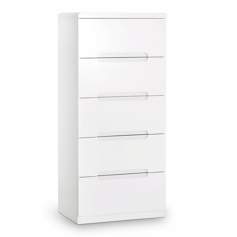 Manhattan White Gloss 5 Drawers Narrow Chest by Lavishway | Chest Of Drawers-61779