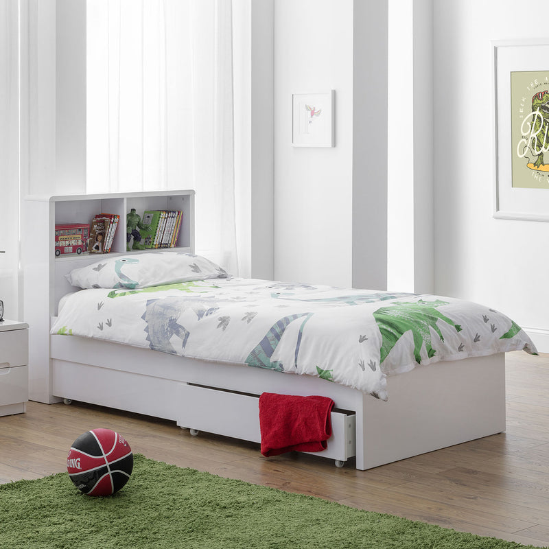 Manhattan White High Gloss Bookcase Bed by Lavishway | Wooden Beds-61781