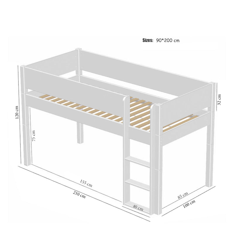 Manis White Mid Sleeper Bed & Safety Rail by Lavishway | Wooden Beds-26418