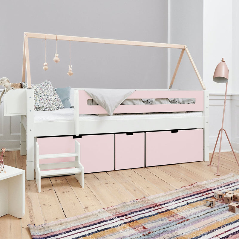 Manis White 3 Deep Drawers Bed & Safety Rail by Lavishway | Wooden Beds-26373