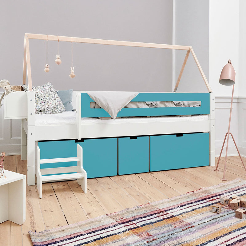 Manis White 3 Deep Drawers Bed & Safety Rail by Lavishway | Wooden Beds-26375