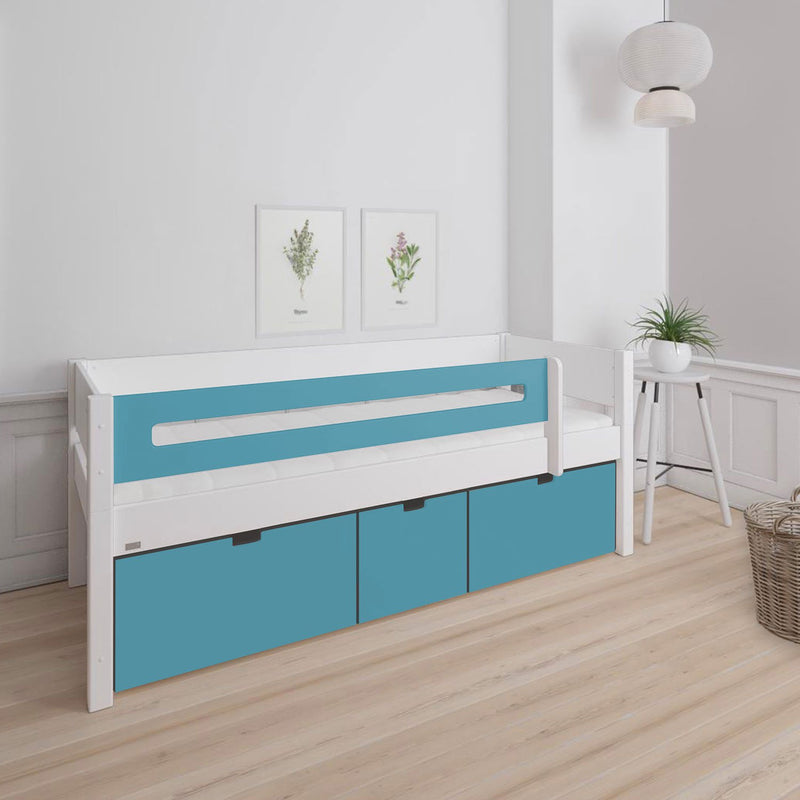 Manis White 3 Deep Drawers Bed & Safety Rail by Lavishway | Wooden Beds-26378