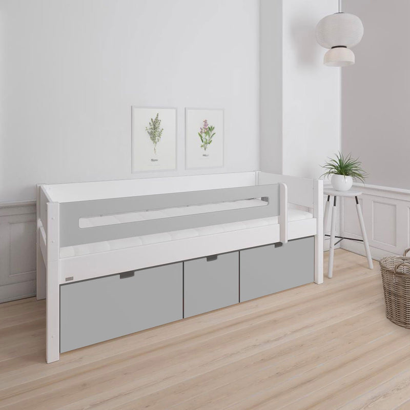 Manis White 3 Deep Drawers Bed & Safety Rail by Lavishway | Wooden Beds-26381
