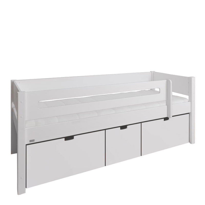 Manis White 3 Deep Drawers Bed & Safety Rail by Lavishway | Wooden Beds-26387