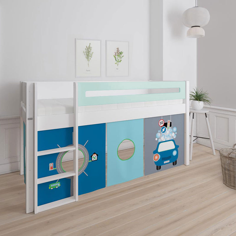 Manis White Mid Sleeper Bed in Azure Mint by Lavishway | Wooden Beds-26340