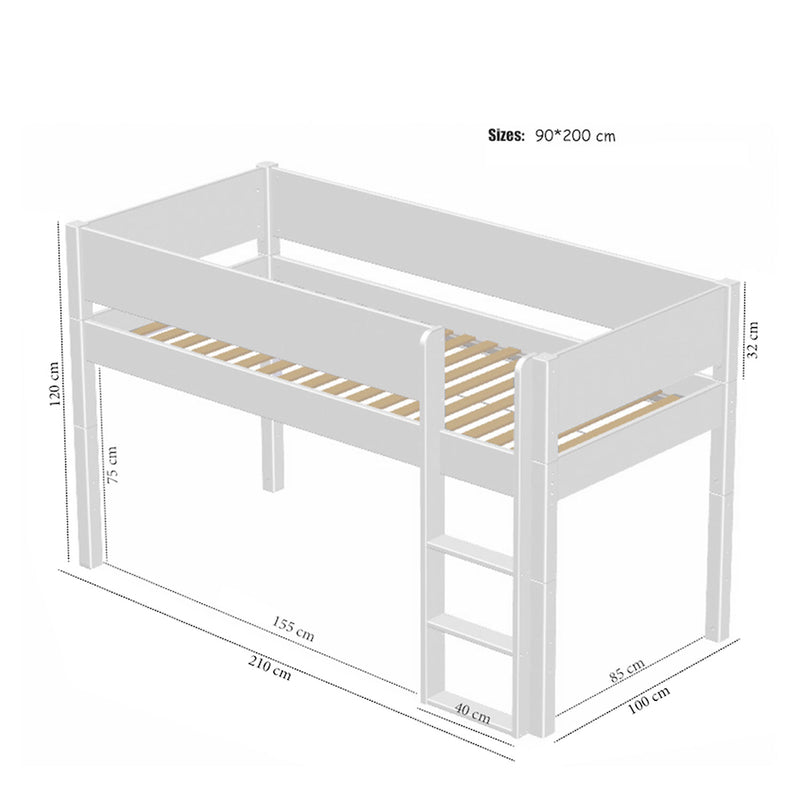 Manis White Mid Sleeper Bed in Azure Mint by Lavishway | Wooden Beds-26350