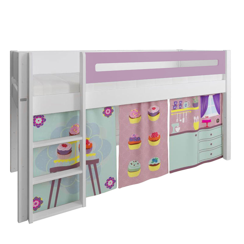 Manis White Mid Sleeper Bed In Dusty Pink by Lavishway | Wooden Beds-26269