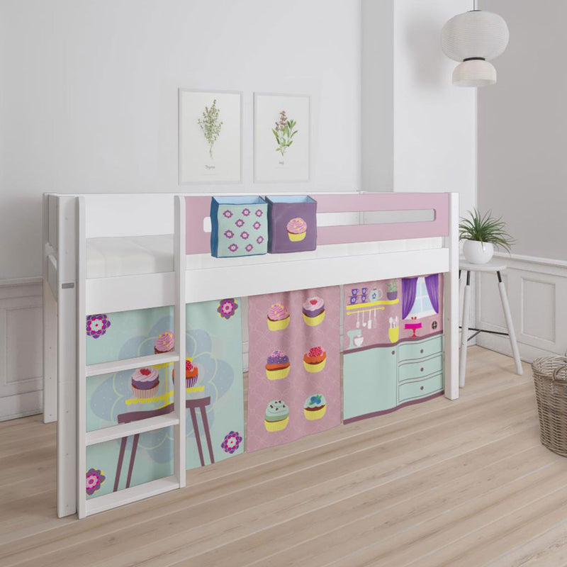 Manis White Mid Sleeper Bed In Dusty Pink by Lavishway | Wooden Beds-26267