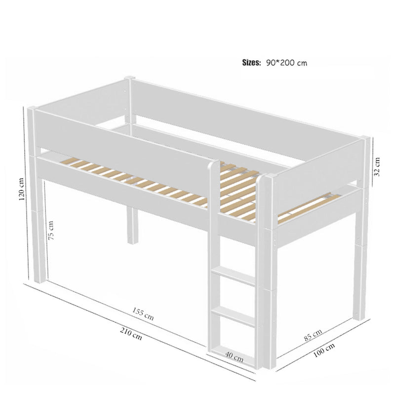 Manis White Mid Sleeper Bed In Dusty Pink by Lavishway | Wooden Beds-26274