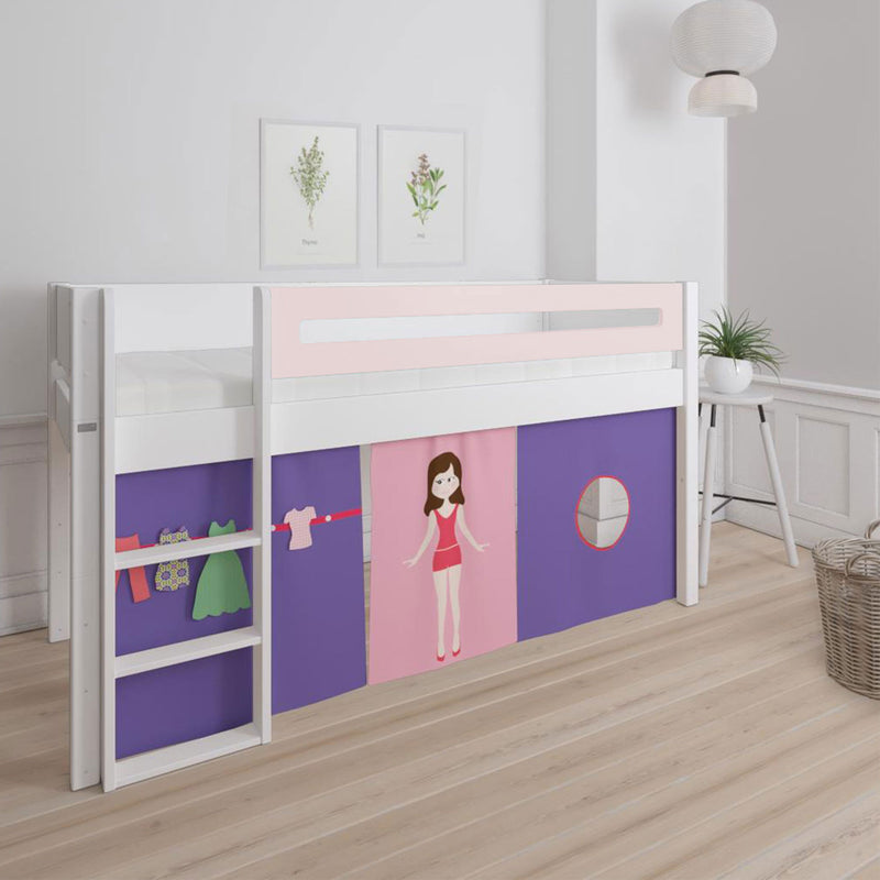 Manis White Mid Sleeper Bed in Light Pink by Lavishway | Wooden Beds-26300