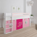 Manis White Mid Sleeper Bed in Light Pink by Lavishway | Wooden Beds-26301