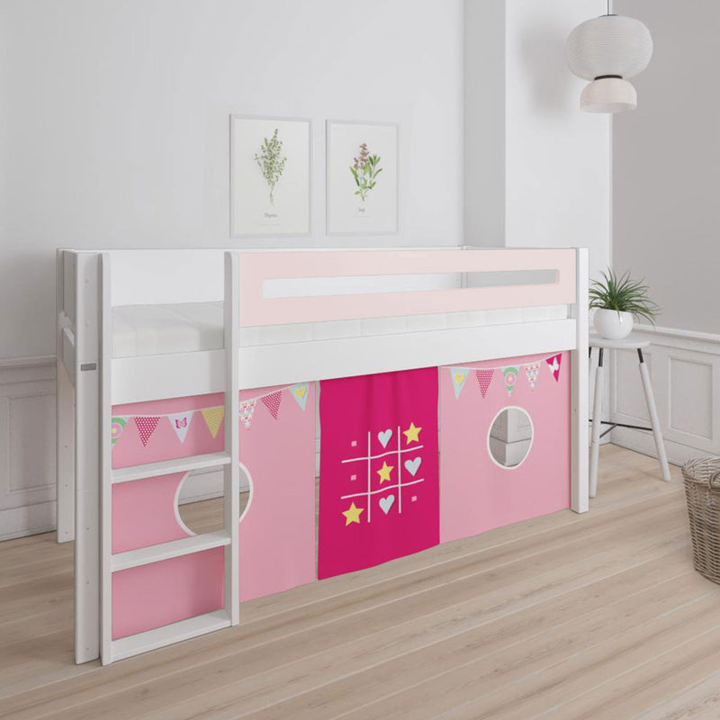 Manis White Mid Sleeper Bed in Light Pink by Lavishway | Wooden Beds-26301