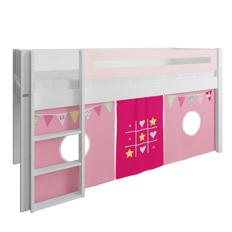 Manis White Mid Sleeper Bed in Light Pink by Lavishway | Wooden Beds-26307