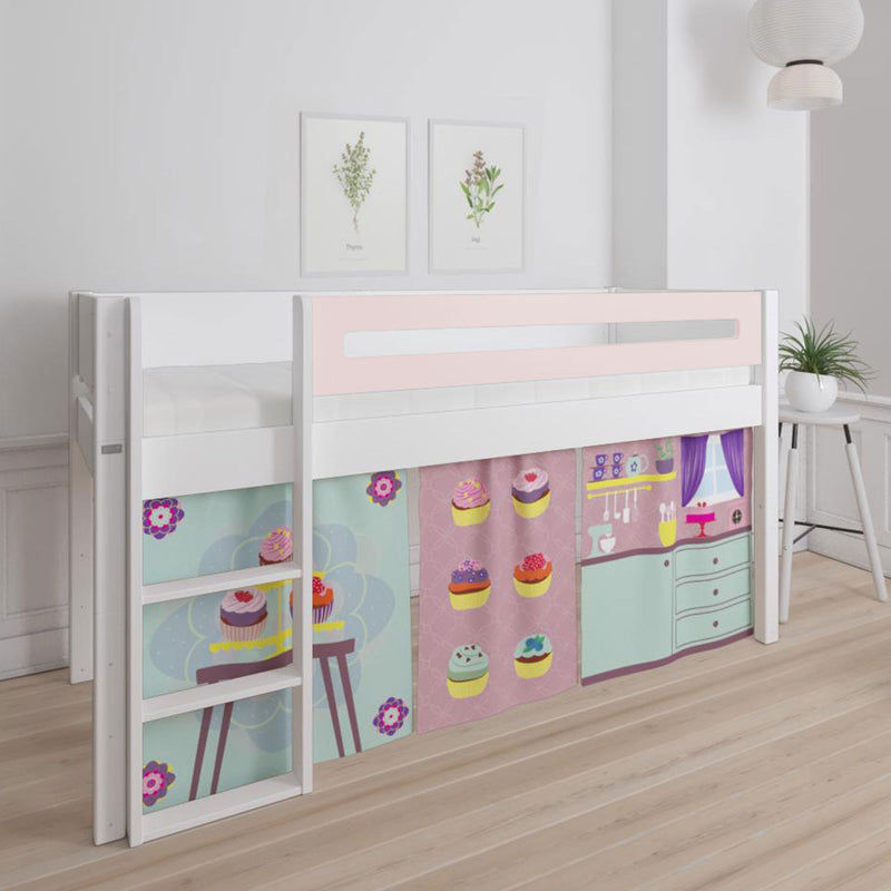 Manis White Mid Sleeper Bed in Light Pink by Lavishway | Wooden Beds-26302