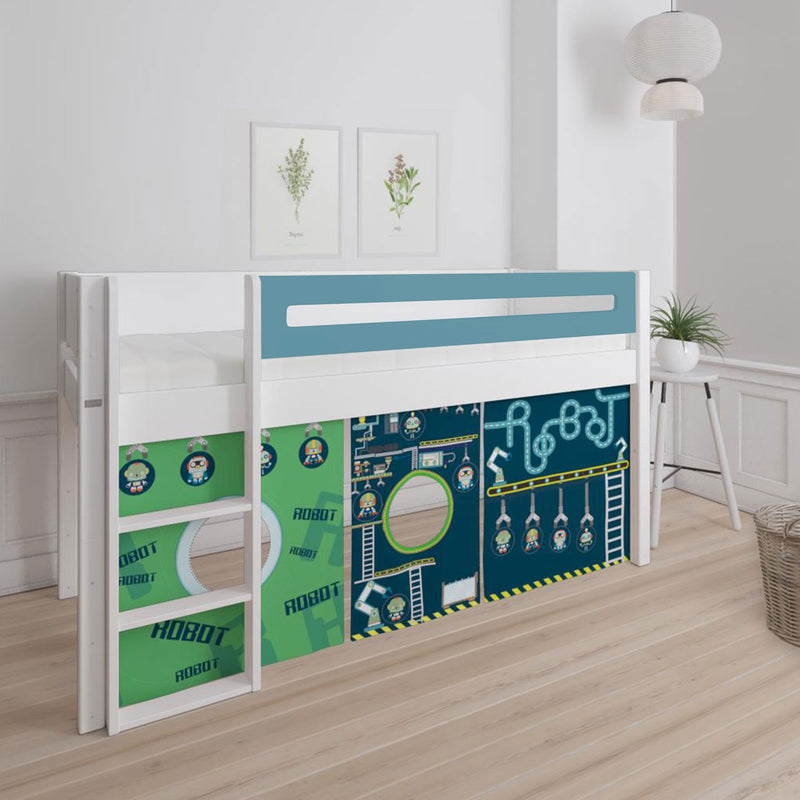 Manis White Mid Sleeper Bed in Petroleum Blue by Lavishway | Wooden Beds-26233