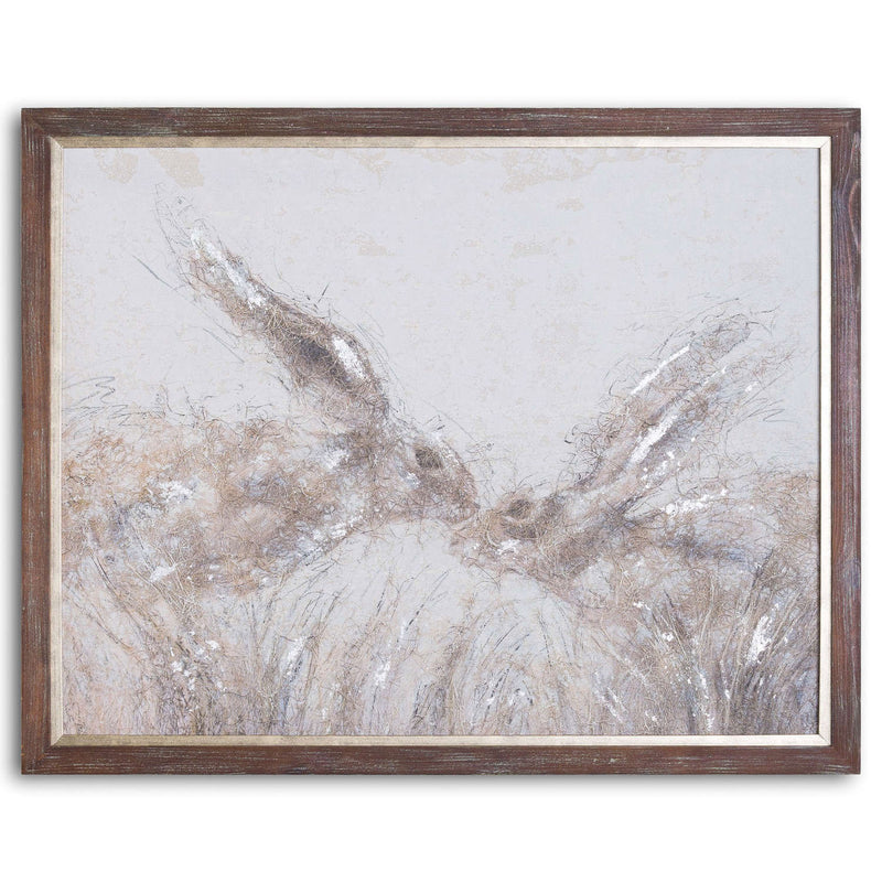 March Hares On Cement Board Wooden Frame by Lavishway | Art Gallery-51291