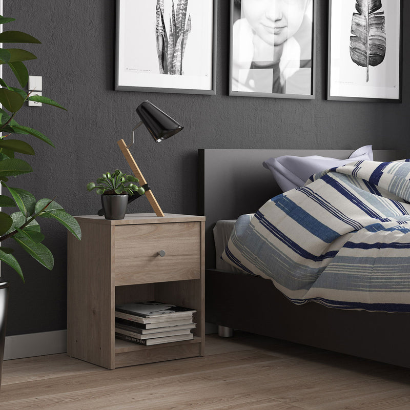 May Oak Finish 1 Drawer Bedside Table by Lavishway | Bedside Tables-49829