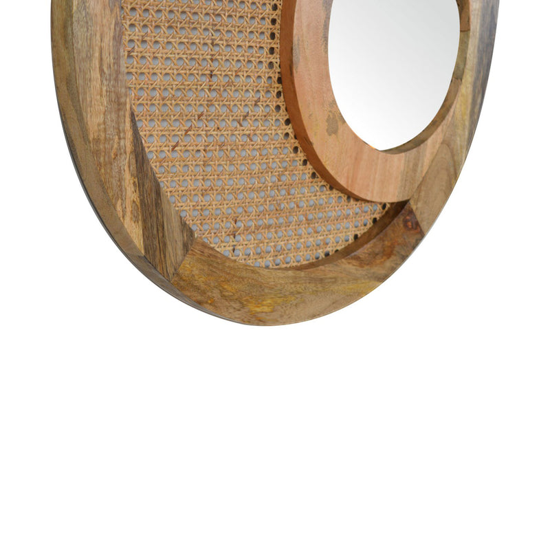 Maya Rattan Wood Frame Round Wall Mirror by Lavishway | Wall Mirrors-57538