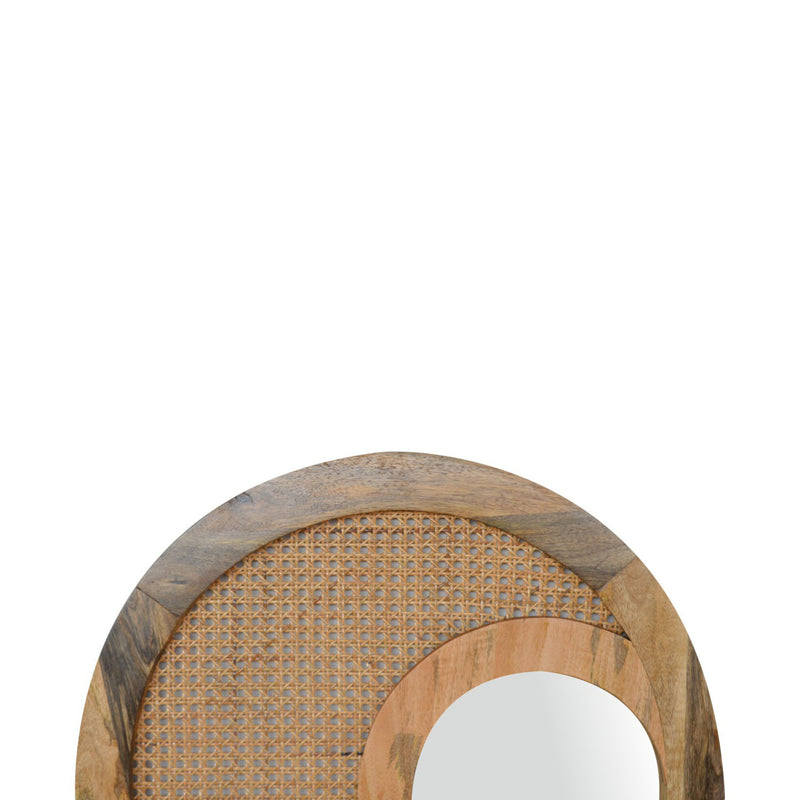 Maya Rattan Wood Frame Round Wall Mirror by Lavishway | Wall Mirrors-57537