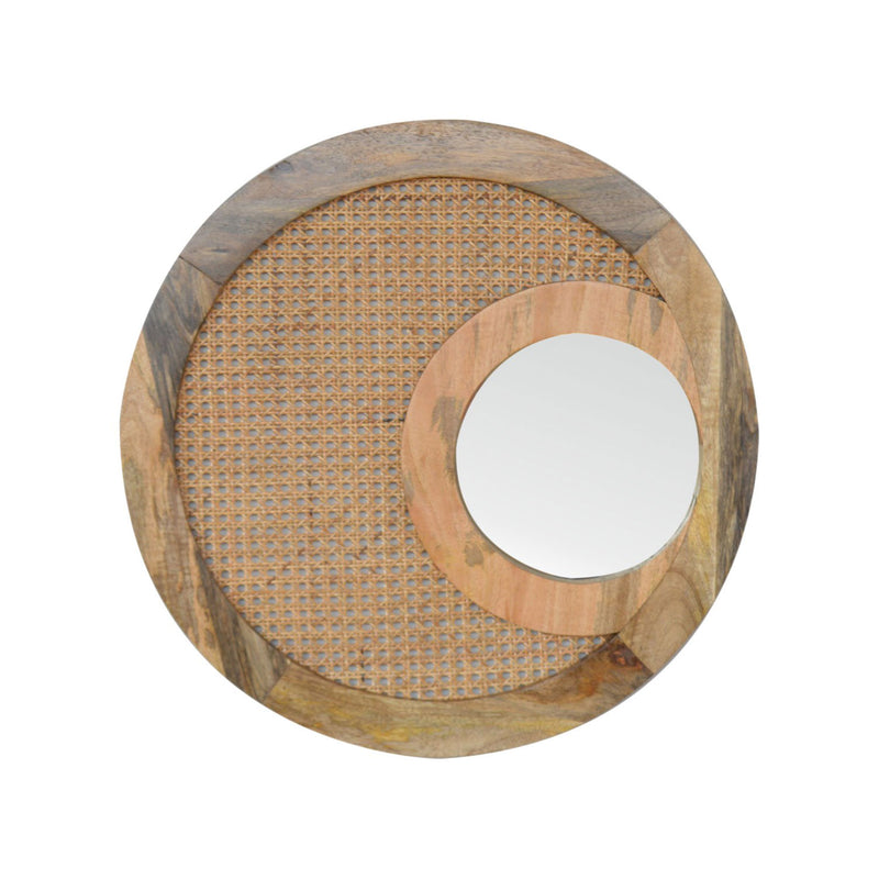 Maya Rattan Wood Frame Round Wall Mirror by Lavishway | Wall Mirrors-57536