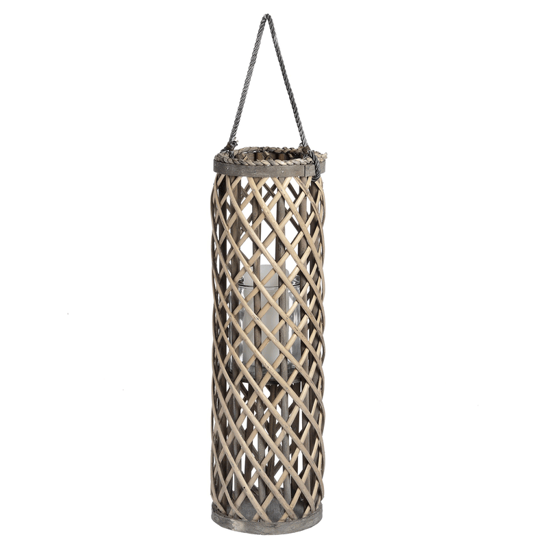 Glass Hurricane Natural Wicker Lantern by Lavishway | Candle Holders-51305