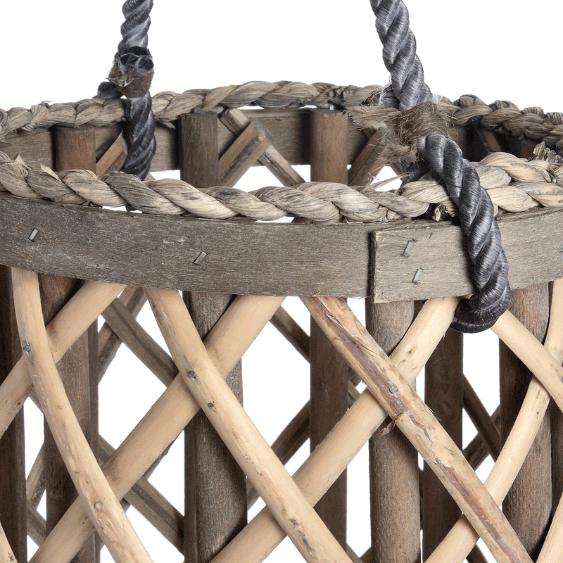 Glass Hurricane Natural Wicker Lantern by Lavishway | Candle Holders-51309