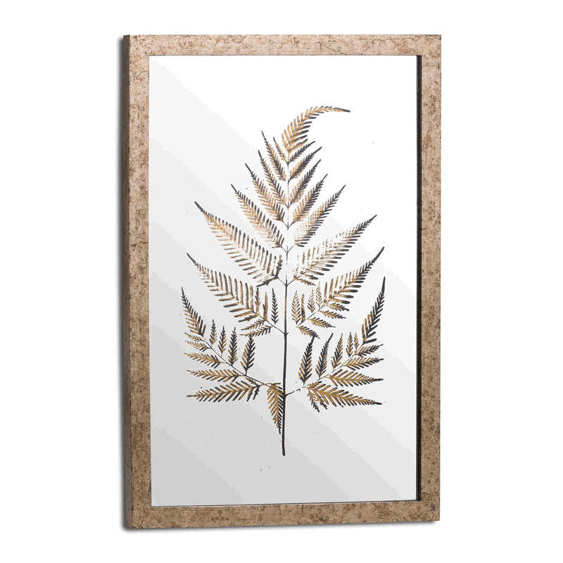 Singular Fern Mirrored Brass Frame Wall Art by Lavishway | Art Gallery-51247