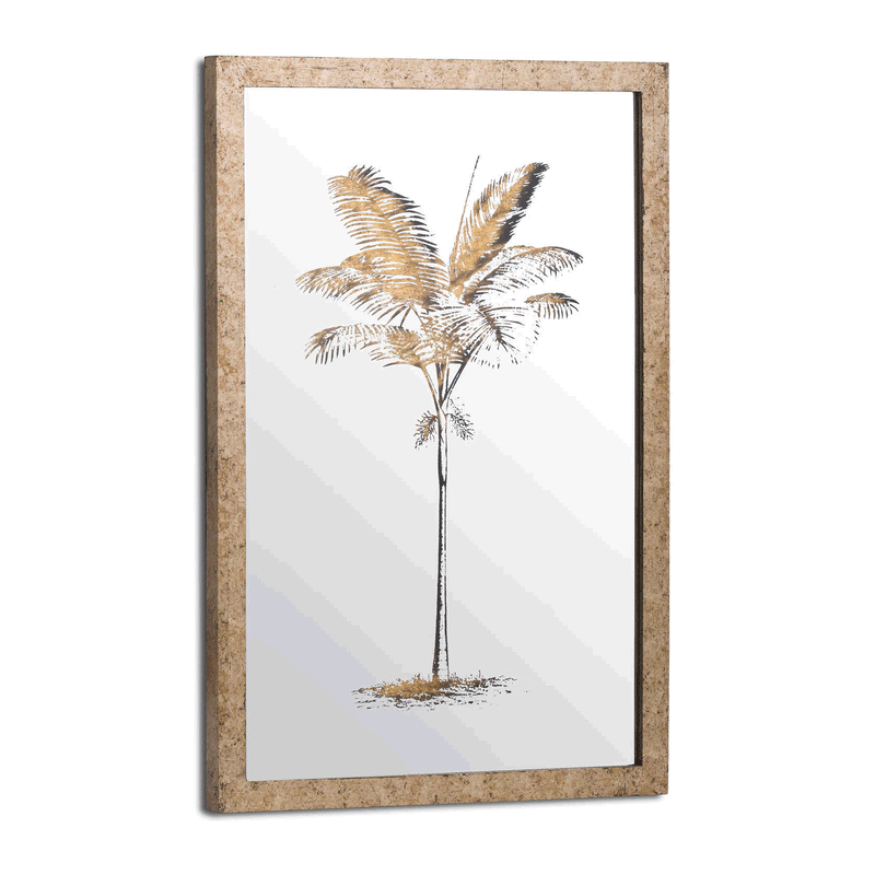 Plam Tree Mirrored Brass Frame Wall Art by Lavishway | Art Gallery-51242