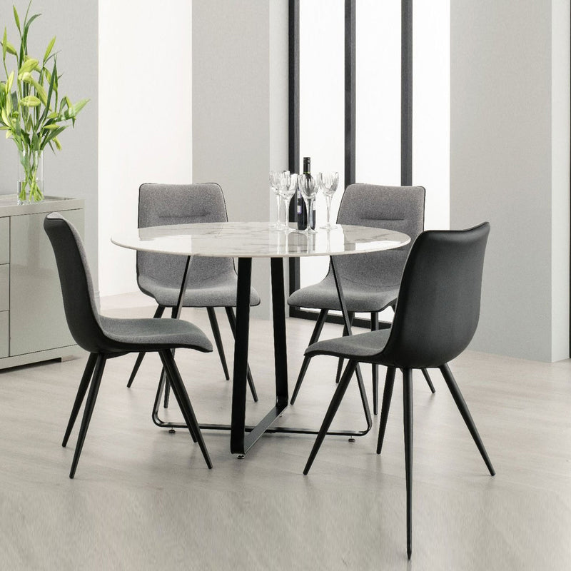 Mia 4 Chair Round Marble Top Dining Table Set by Lavishway | Dining Table Set-24812