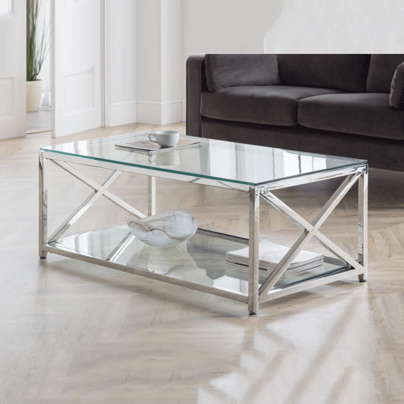 Miami Glass Top Chrome Coffee Table by Lavishway | Coffee Tables-61675