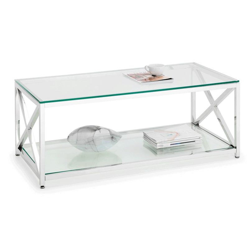 Miami Glass Top Chrome Coffee Table by Lavishway | Coffee Tables-61676