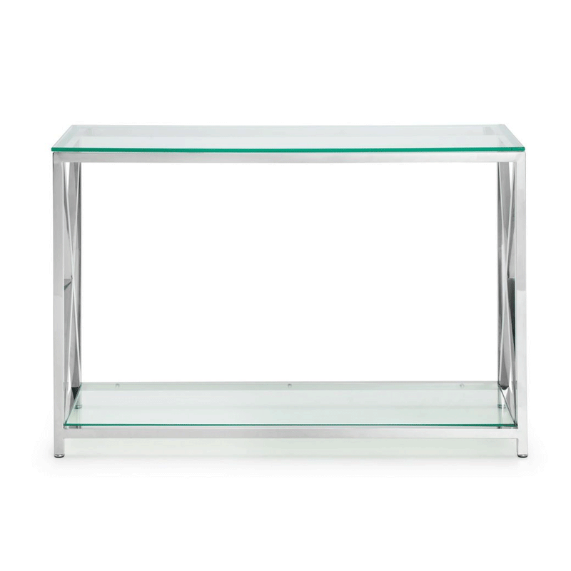 Miami Glass Top Chrome Console Table by Lavishway | Hallway Console Table-61662