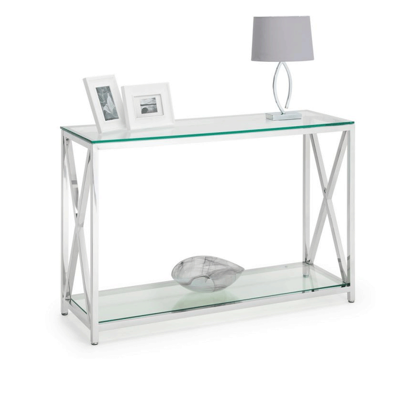 Miami Glass Top Chrome Console Table by Lavishway | Hallway Console Table-61660