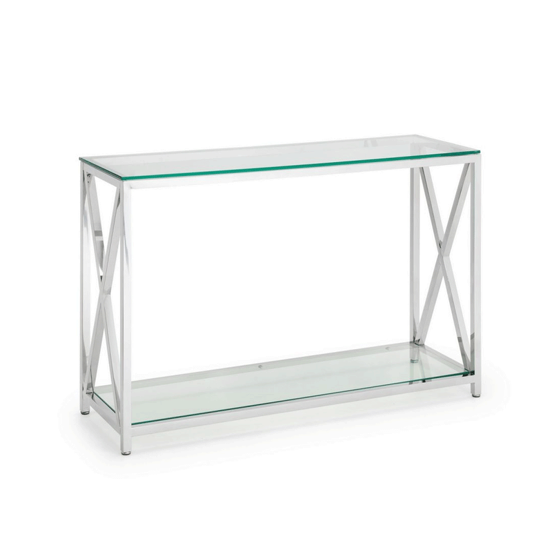 Miami Glass Top Chrome Console Table by Lavishway | Hallway Console Table-61661