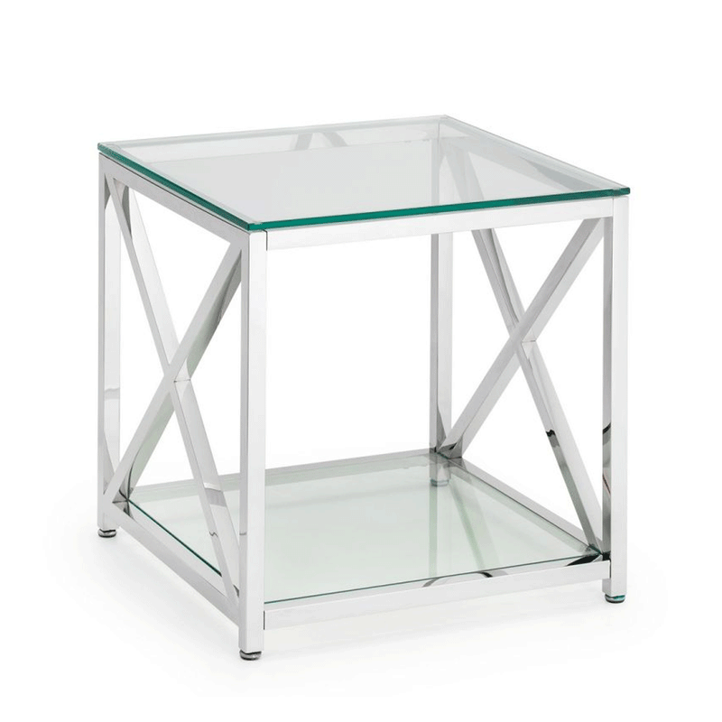 Miami Glass Top Chrome Lamp Table by Lavishway | Side Tables-61651