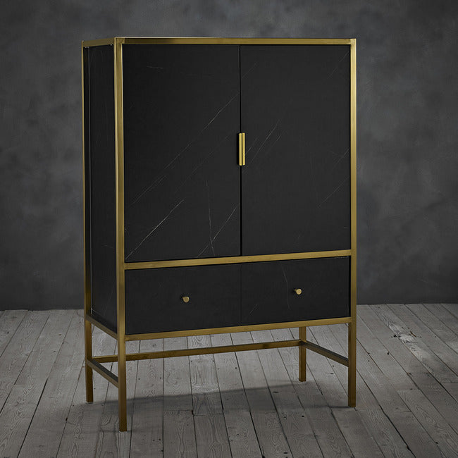 Monaco Black Marble 2 Doors Drinks Cabinet by Lavishway | Wine Racks-31009