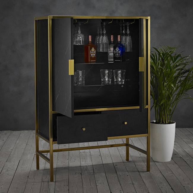 Monaco Black Marble 2 Doors Drinks Cabinet by Lavishway | Wine Racks-31010
