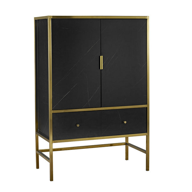 Monaco Black Marble 2 Doors Drinks Cabinet by Lavishway | Wine Racks-31011
