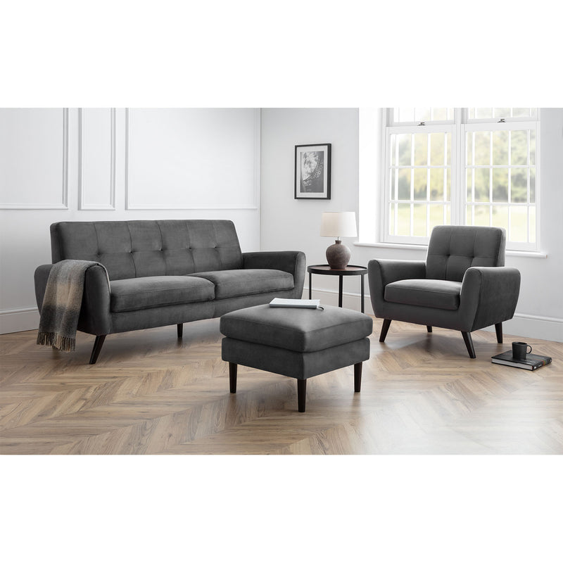 Monza Dark Grey Velvet Ottoman Footstool by Lavishway | Footstool-61496