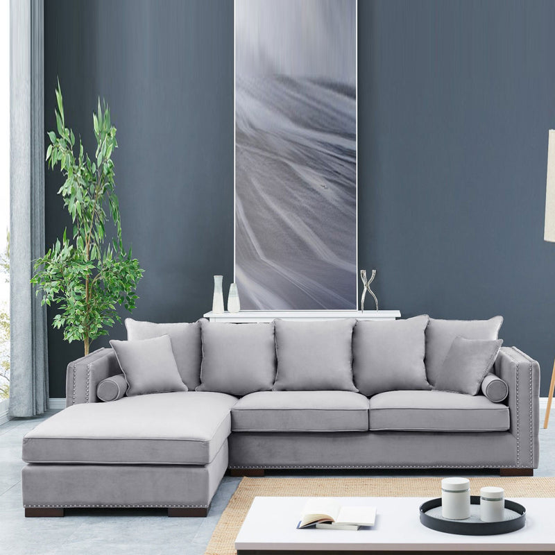 Moscow Grey Velvet Corner Sofa by Lavishway | Velvet Sofa-25281