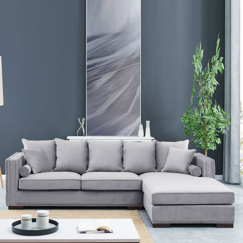 Moscow Grey Velvet Corner Sofa by Lavishway | Velvet Sofa-25280