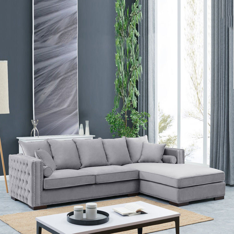 Moscow Grey Velvet Corner Sofa by Lavishway | Velvet Sofa-25278