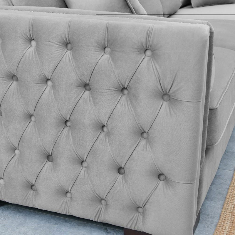 Moscow Grey Velvet Corner Sofa by Lavishway | Velvet Sofa-25287
