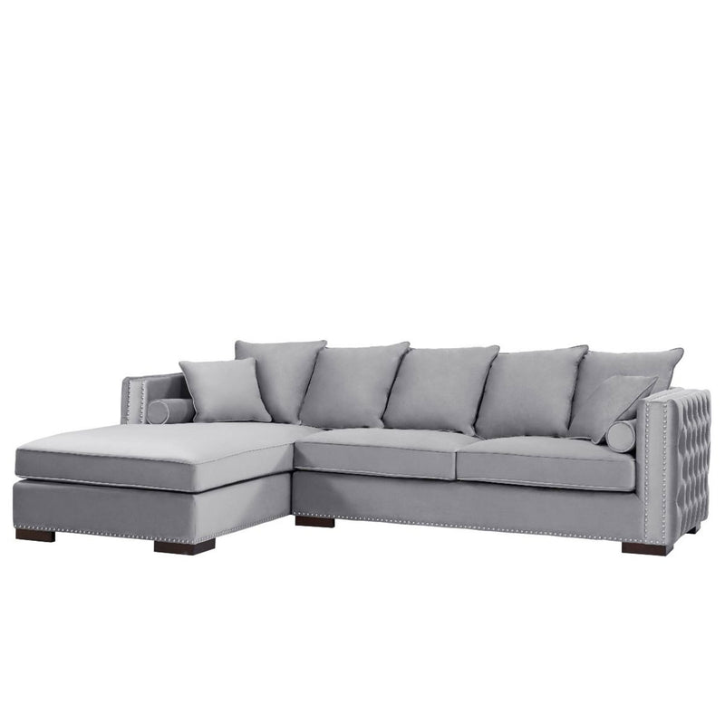 Moscow Grey Velvet Corner Sofa by Lavishway | Velvet Sofa-25291