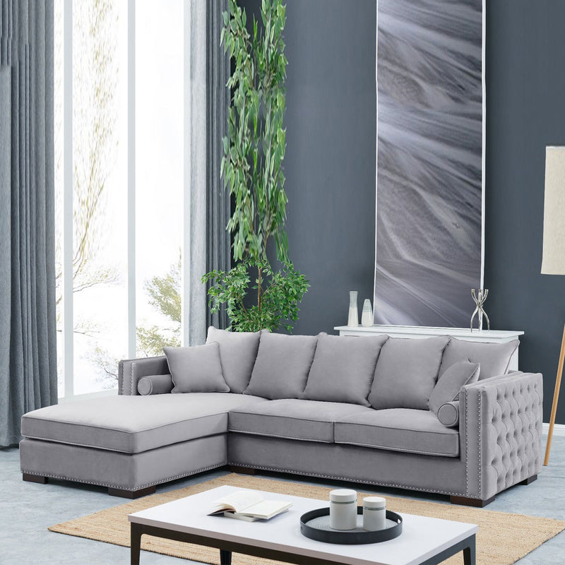 Moscow Grey Velvet Corner Sofa by Lavishway | Velvet Sofa-25279