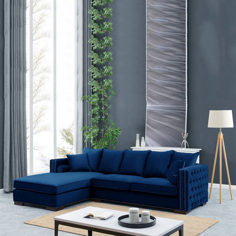 Moscow Royal Blue Corner Sofa Suite by Lavishway | Velvet Sofa-24139