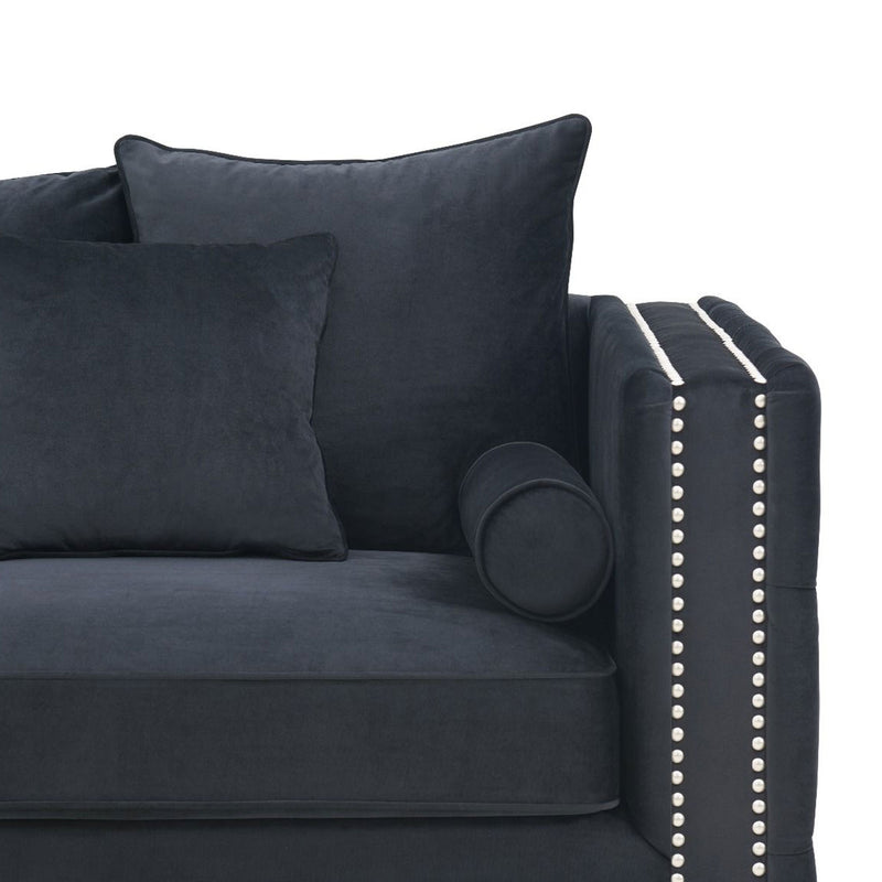 Moscow Velvet Black Corner Suite Left by Lavishway | Velvet Sofa-25935